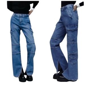 Zara Vintage Y2K Wide Leg Cargo Slit Denim Jeans
